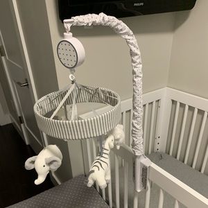 Neutral Baby Nursery Mobile Crib Music White Gray